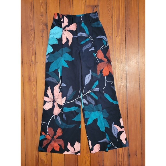 Pants - The Kit Leigh Trouser Leigh Upstate Florals Womens 6 High Waisted Wide Leg Black
